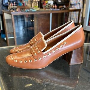 Tory Burch Tan Leather Studded Loafers